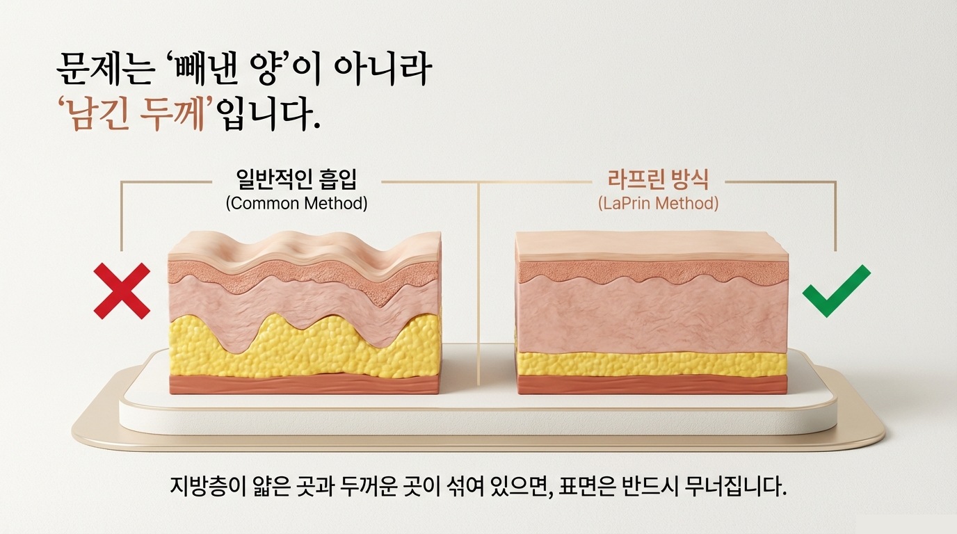 문제는 빼낸 양이 아니라 남긴 두께 — 일반적인 흡입 vs 라프린 방식 비교