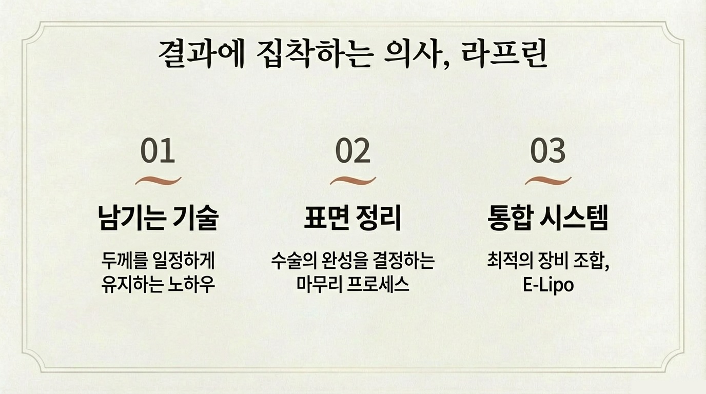 결과에 집착하는 의사 라프린 — 남기는 기술, 표면 정리, 통합 시스템 E-Lipo